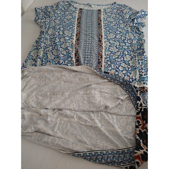 J Jill Floral Mix Print Short Sleeve Dress Size Petite Large Blue shift sheath - Picture 5 of 9